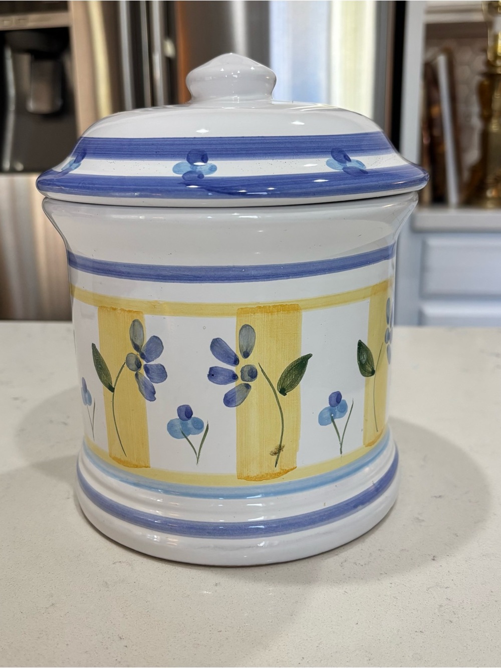 Caleca Italy Marina Blue and Yellow Floral Hand Painted Large Ceramic Canister w